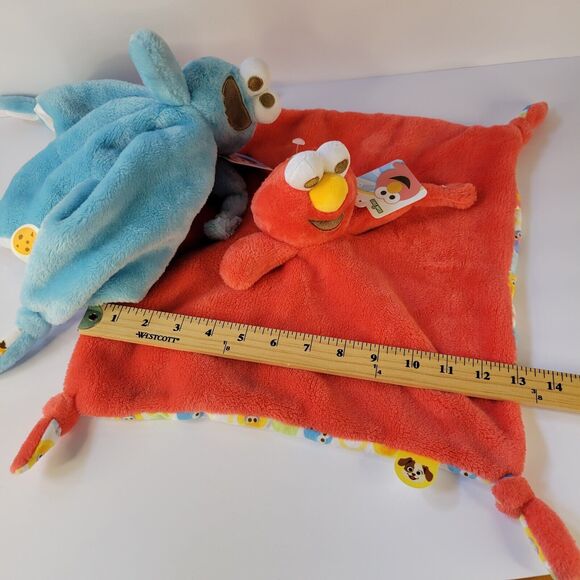 Lot 2 Sesame Street Plush Loveys Blue Cookie Monster Red Elmo Security Blanket - Picture 11 of 15